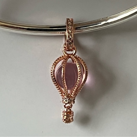 Rose Gold Plated Sterling Silver Sparkling Pink Hot Air Balloon Charm - Picture 4 of 5